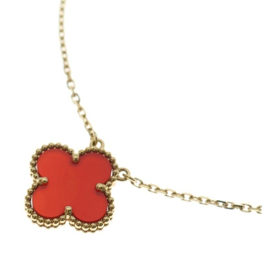 Van Cleef & Arpels Vintage Alhambra Carnelian Necklace Yellow Gold Au750yg